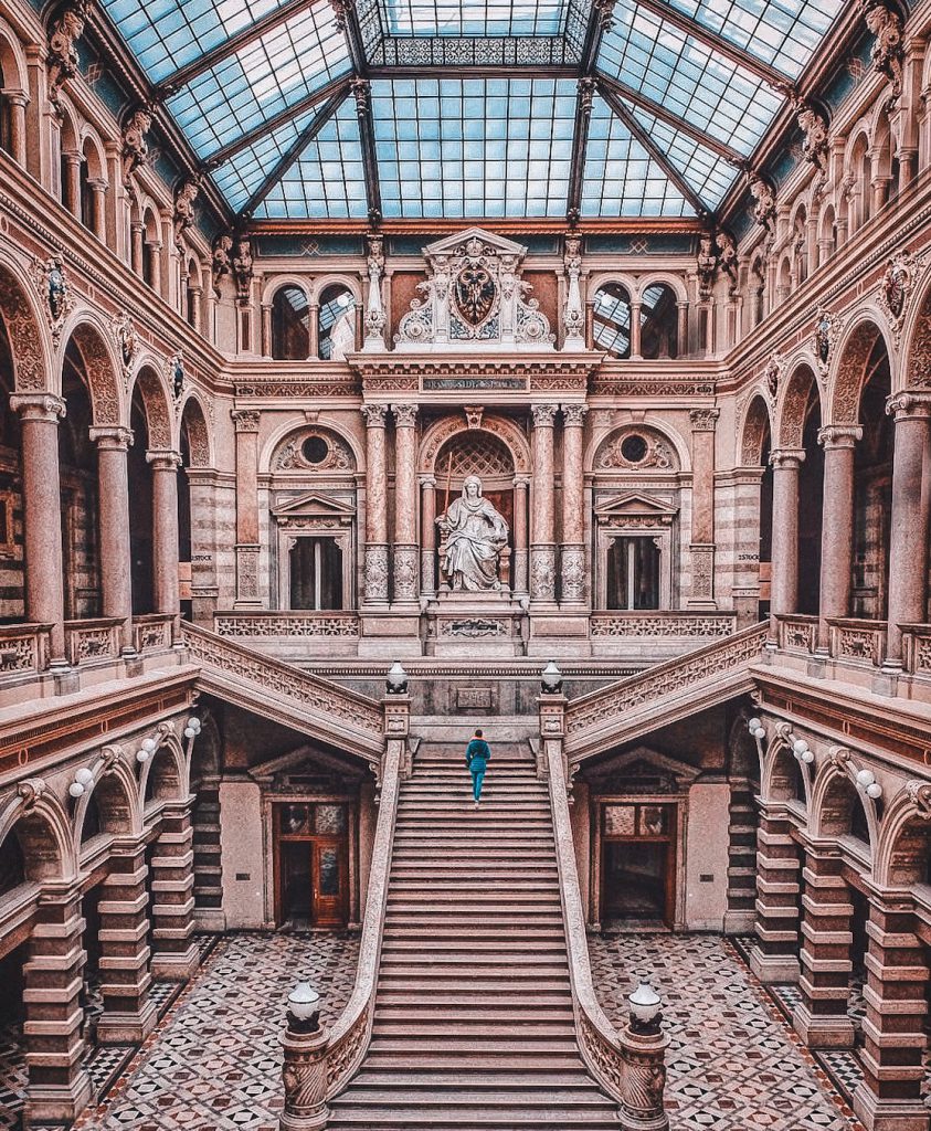 Girl standing in the Palace of Justice in Vienna.