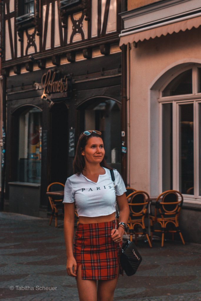 A girl exploring the city of Linz am Rhein in western Germany